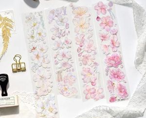 Hediye Sarması Vintage Beyaz Pembe Sakura Floral Washi Pet Bant Kart Yapma Dekorasyon Diy Scrapbooking Plan Çıkartmalar