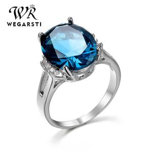 Anéis de banda Wegarsit Gemstone Rings for Women Girls Solid 925 Sterling Silver Wedding noivado de casamento azul topázio Sapphire Ring por atacado J230517
