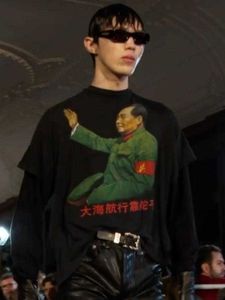 Camisetas masculinas Vintage da China-Chic Vintage pelo helmsman Pure Black Women Loose Algodão curta T230517