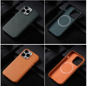 Leather Cases With Phone Case For iPhone 15 14 13 12 Pro Max 15 Plus Case Magnetic Wireless Charging Mobile Back Cover