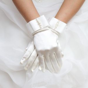 ST-0018-B Gift Dress Short Gloves Bow Ribbon Pearl Wedding Party Elastic Satin Face Color Five Fingers Separated