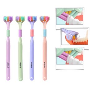 Toothbrush Three Heads V Shape Soft Bristle Candy Color 360 Degree Aldult Oral Care Cleaning Domestic 230517