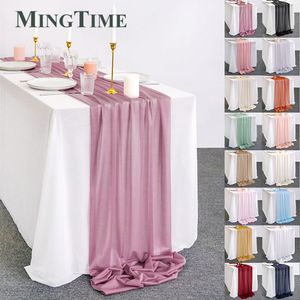 Table Runner Sheer Chiffon Luxury Solid Colorful Table Runner Blue Rustic Boho Wedding Party Bridal Shower Birthday Home Christmas Decoration 230517