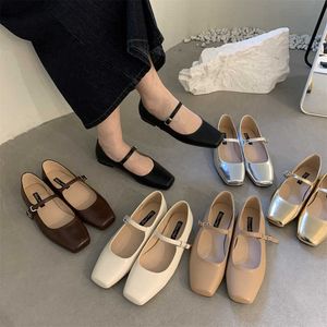 Sandals 2023 Summer New Brand Women Flats Fashion Square Toe Shallow Mary Jane Shoes Soft Casual Ballet Slingback 230511
