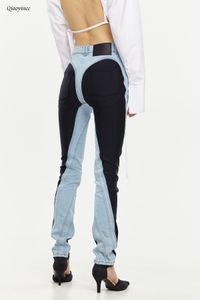 Женские джинсы мода мода пэчворки цвета женские джинсы с высокой талией стройные повседневные джинсовые брюки самка 230516