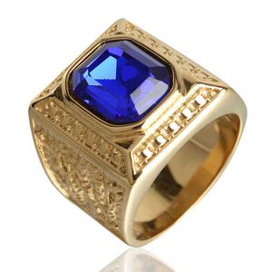 Кольца полосы колец Keisha Lena Gold Late Titanium Steel Inlay Red Blue Square Stone Men Ring Кольцо австралийского драгоценного циркония обручальное кольцо рождественское подарок J230517