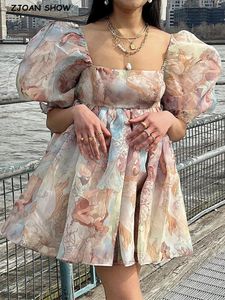 Günlük Elbiseler Partisi Prenses Vintage Tie Boya Güzellik Kız Baskı Organza Balo Elbise Puf Kılı