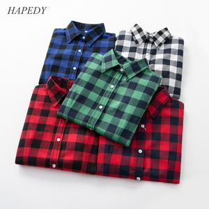 Женские блузкие рубашки Hapedy Brand Отличное качество фланелевая красная клетчатая клетчатая хлопковое хлопок повседневное длинное рукав топ -одежда 230517