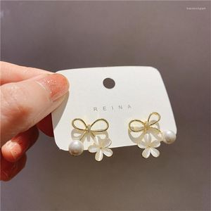 Серьги -грибы Женские корейские элегантные лук имитация жемчужной бабочки со стразами блестящие цветочные девочки Бринкос Модные украшения