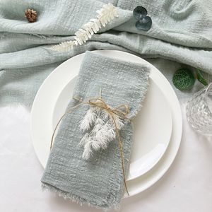 Table Napkin 50pcs Wholesale Gauze Cotton Sage Green Napkin Tea Towel Wedding Party Christmas Table Decor Retro Burrs napkins 42x42cm 230517