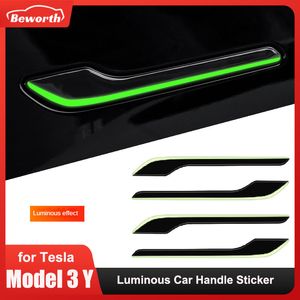 Kit copertura maniglia porta luminosa per Tesla Model Y 3 2023 Protector Adesivo per auto incandescente Decorazione fluorescente Accessori per lo styling automatico