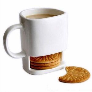 250ml Seramik Kupa Beyaz Kahve Çay Bisküvileri Süt Tatlı Kupa Çay Kupası Yan Kurabiye Cepleri Ev Ofisi için Tutucu DH8854