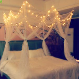 New 8 Corner Bed Canopy with 100 LED Star String Lights Battery Operated Mosquito Net For Bed 4 Door Square Canopy Bed Curtains