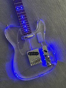 Özel TL Model Akrilik Şeffaf Elektro Gitar Renk LED Işıklar Flashing Akçaağaç Boyun