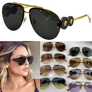 Óculos de sol do escudo feminino VE2250 Lady Oval Metal Metal Frame Titanium Ligloy Sunglasses Hardware Casual Beach Party Party Party