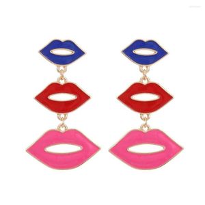 Серьги Три красные губы бросают для женщин сексуальная рот эмалее, корейская, прекрасная вечеринка, ювелирные украшения подруга