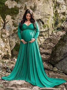 Vestido grávida para fotografia Shoot Photo Women Maternity Roupos Summer ombro de manga longa vestidos de gravidez longa R230519