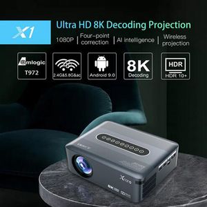 Xnano X1 Android LCD Projektör 8K 4K 1080P HD Amlogic T972 Çift WiFi Bluetooth 5.0 HDR10 Ses Kontrolü Taşınabilir Ev Ofis Medya Led Video Vs K19 KP1 Mini Projektör