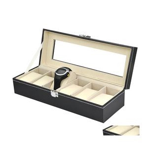 Смотреть коробки корпусы Faux Leather 6 Grid Display Box Case Black Storage Organizer Drop Hate Watch Accessories dh0qk