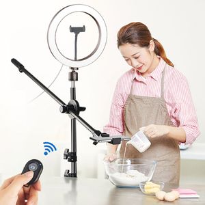 Селфи светопография светодиодное видео кольцо света заполнения заливка камера Po Studio Phone Selfie Lamp с штативом стенд Arm 230518