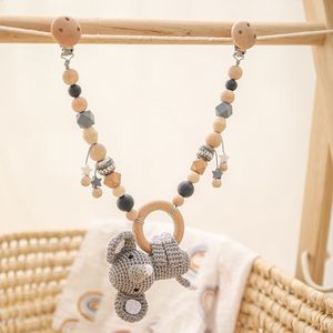 Rattles Mobiles Cartoon Animal Stroller Toy Wooden Pram Clip Toys Crochet Rattle Necklace Mobile Holder Dummy Pacifier Chain for Baby Gift 230518
