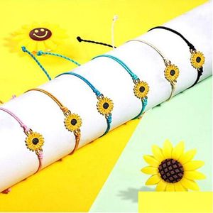 CHARM BRACELETS DAISY Dokuma Halat Bilezik Ayarlanabilir Siyah Pembe Çiçek El Yapımı Erkekler ve Kadınlar İçin En İyi Dostluk Delim Dhgarden Dh6zu