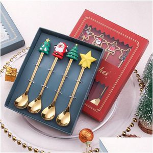 Spoons Christmas Spoon And Fork Santa Doll Stocking Pendant Stainless Steel Ice Cream Soup Sugar Dessert Teaspoons Xmas Gifts Drop D Dh2Sj