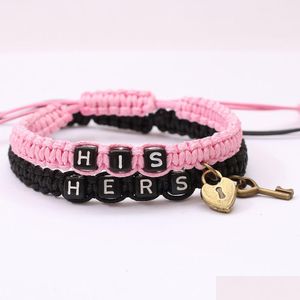 Identificazione 2 Pz/set Creativo His Hers Coppia Bracciali Per Donne E Uomini Fai Da Te Fatti A Mano Ciondolo Ciondolo Corda Braccialetto Fascino Gioiello Dhi3R