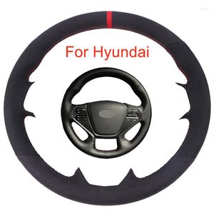 Крышка рулевого колеса Индивидуальная автомобильная бухта для Sonata 9 2023 (4-Spoke) DIY Черная замшевая кожа