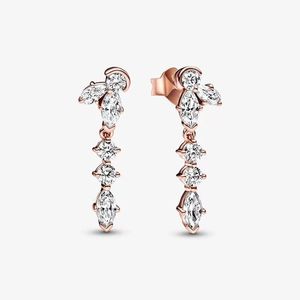 Pandora için köpüklü Herbaryum küme damla damla küpeler 18k roes altın düğün küpe seti tasarımcı takı kadınlar için orijinal kutu ile kristal elmas küpe