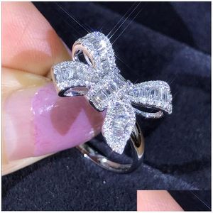 Three Stone Rings Bow Ladder Diamond 925 Sterling Sier Plated T Princess Cut White Topaz Cz Butterfly Ring Gift For Women Dr Dhdms