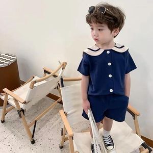 Kleidungssets 1-9Yrs Unisex Japanischer Koreanischer Marinestil Baby Kind Seemannskragen Hemd Hosen 2-teiliges Set Outfit Sommerkleidung Jungen Mädchen Anzug