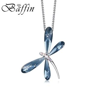 Ожерелья, милые синие, розовые ожерелья с подвесками в виде стрекозы, настоящие кристаллы из Австрии, серебряные ошейники-цепочки, модные украшения для девочек и женщин