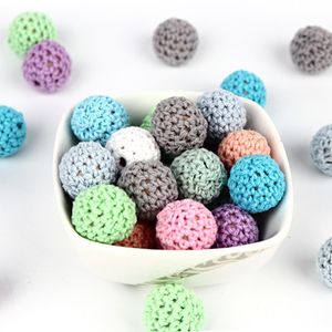 Crystal Tyry.hu 200pc Crochet Yuvarlak ahşap boncuklar el yapımı top 16mm bebek çiğnenebilir diş çıkarma boncukları anne mücevher yapım kolye diy