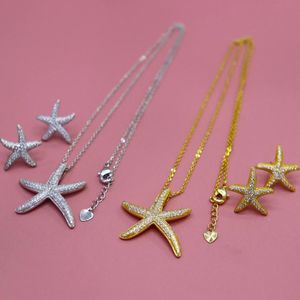 Colares pendentes de colar de moda clássica brinco de jóias set starfish Series Copper Zircon Gift S1201
