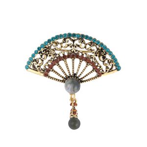 Morkopela Vintage Stone Fan Broş Pimleri Rhinestone Charm Brooches Kadınlar Metal Aksesuarlar Eşarp Klip