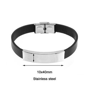 Bangle 10pcs Risul Impressão personalizada pulseira de couro em branco aço inoxidável fecho seguro pulseiras masculinas presente de jóias do pai por atacado