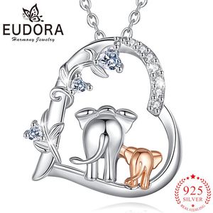 Kolyeler Eudora 925 STERLING Gümüş Fil Anne ve Oğul Kolye Kalp Şekli Kristal Uzun Zincir Moda Takı Anneler Günü Hediyesi