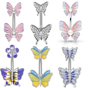 2023 Butterfly Dangle Navel Rings - Crystal-Studded Stainless Steel Belly Button Piercings