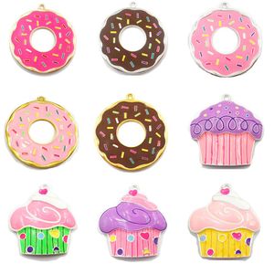 Tartışmalar (Önce Tasarımı Seçin) 10 PCS/Çanta Gümüş Renk Tam Emaye Donut Cupcake/Kek Tıknaz Kolye Takı için