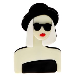 CINDY XIANG Indossa occhiali neri Cappello Cool Girl Spilla Acrilico Fibra di acetato Gioielli Red Lip Lady Modern Women Pin Alta qualità