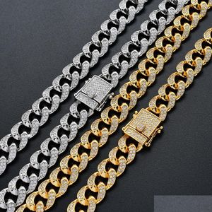 Zincirler Erkekler Hip Hop Zinciri 12mm Prong Ayar Mikroinlaid AAA Zirkon Bling 18K Gerçek Altın Kaplama Kolye Bilezikler Moda J Dhyeb