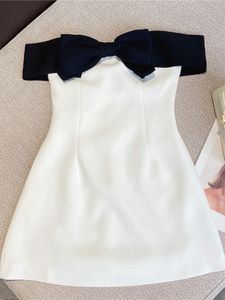 Temel gündelik elbiseler prepomp yaz koleksiyonu kolsuz siyah yay askısız yüksek bel beyaz ince kısa elbise kadınlar ge647 230520