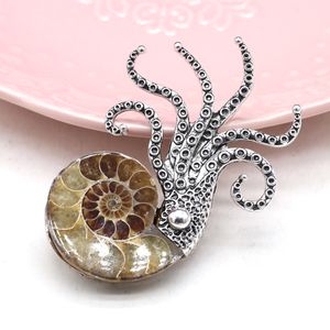 Moda doğal mücevher taş kabuk broşlar kadınlar için erkekler ahtapot şekil mercan yeşim kolye diy kolye yapı mücevher hediyesi
