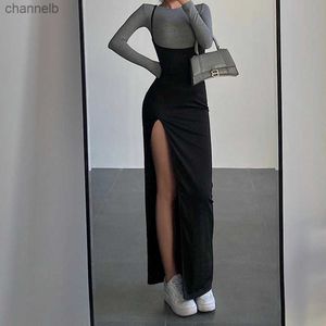 Günlük elbiseler tvvovvin Avrupa moda trend düşük yakalı askıya alma elbise kadın seksi sırtsız yan yüksek bölünmüş parti siyah elbiseler 4pln l230520