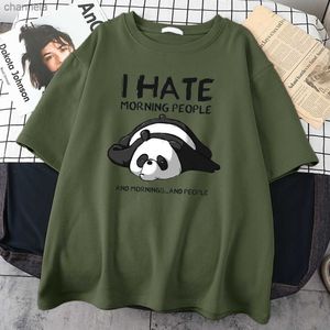 Erkek Tişörtler Tembel Panda Ben Sabah İnsanlardan Nefret Ediyorum Anime Baskı Erkek Tişörtleri Yeni S-XXXL TSHIRTS SOKAK TARİHLİ TARIS SPOR BOĞUNDA BOYUN