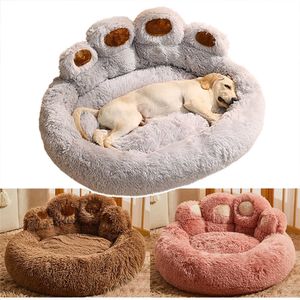 kennels pens Winter Dog Bed Bear Paw Shape Casa Soft Sofa Washable Long Plush Indoor And Outdoor Medium Large Pet Bed Warm Mat Dog Accessorie G230520