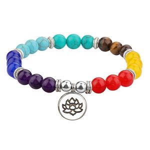 Beaded Reiki 7 Chakra Healing Strands Bracelet Natural Stone Mala Lotus Pendant Buddha Nce Bracelets For Women Men Yoga Jewelry Drop Dhazd