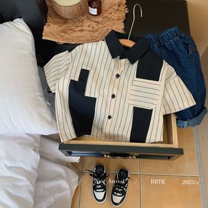 Kids Shirts Children Clothing T Shirt 2023 Spring Summer Boys Korean Style Patchwork Color Short Sleeved Casual Simple Loose Coat 230519
