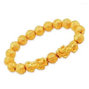 Strand Fengshui Vietnã Shakin Pixiu Bracelets Natural Stone Golden Conta Escritada Casais Charme Jóias de pulseira Lucky Wealth